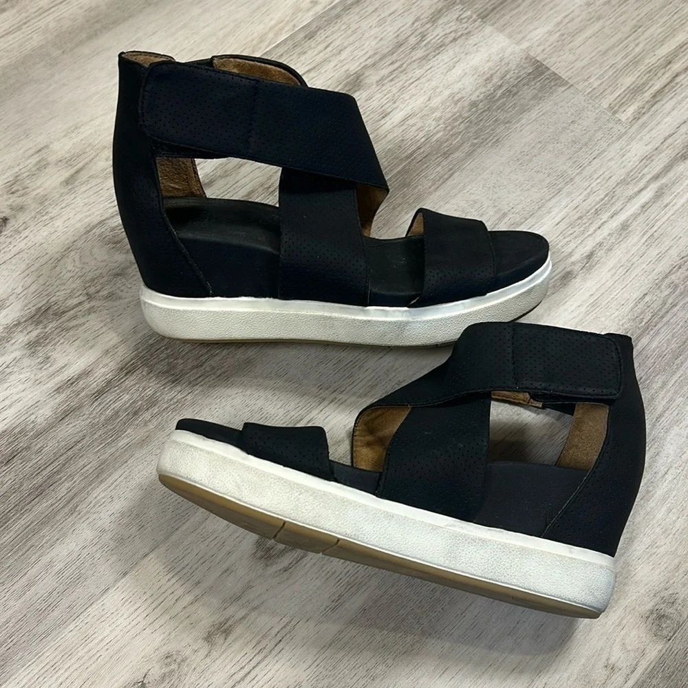 Dr. Scholl’s Sheena Comfort Wedge Strappy Sandals / Smooth Black | Women’s Sz 8M
